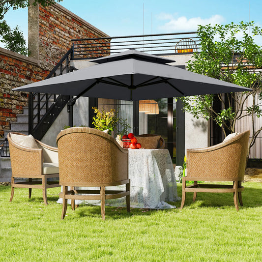 10' x 10' Cantilever Patio Umbrella, Double Top, Light Grey