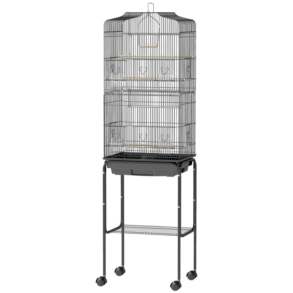 62" Rolling Bird Cage, Cockatoo House, Play Top, Storage Shelf, Wheels, Black Bird Cages at Gallery Canada