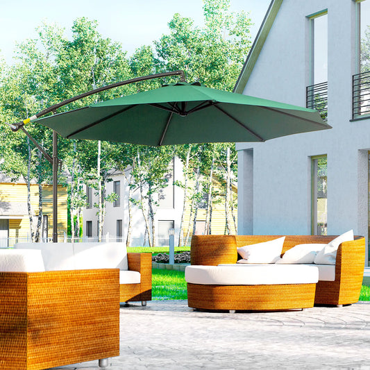 9.7ft Offset Patio Umbrella, 8 Ribs, Crank Handle, Cross Base, Green Offset Cantilever Umbrellas Green at Gallery Canada
