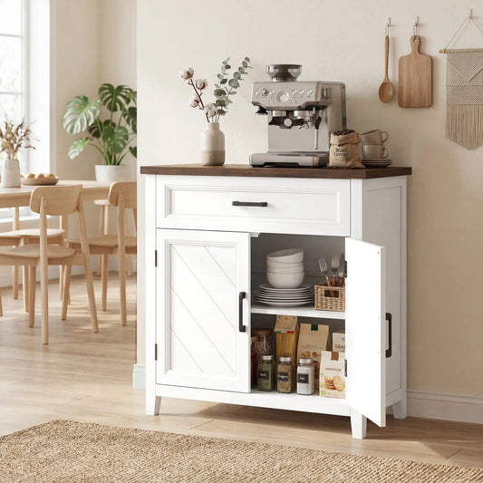 Modern Farmhouse Sideboard Buffet Cabinet, Adjustable Shelf, 2 Doors Storage Cabinets White, Brown, Black at Gallery Canada