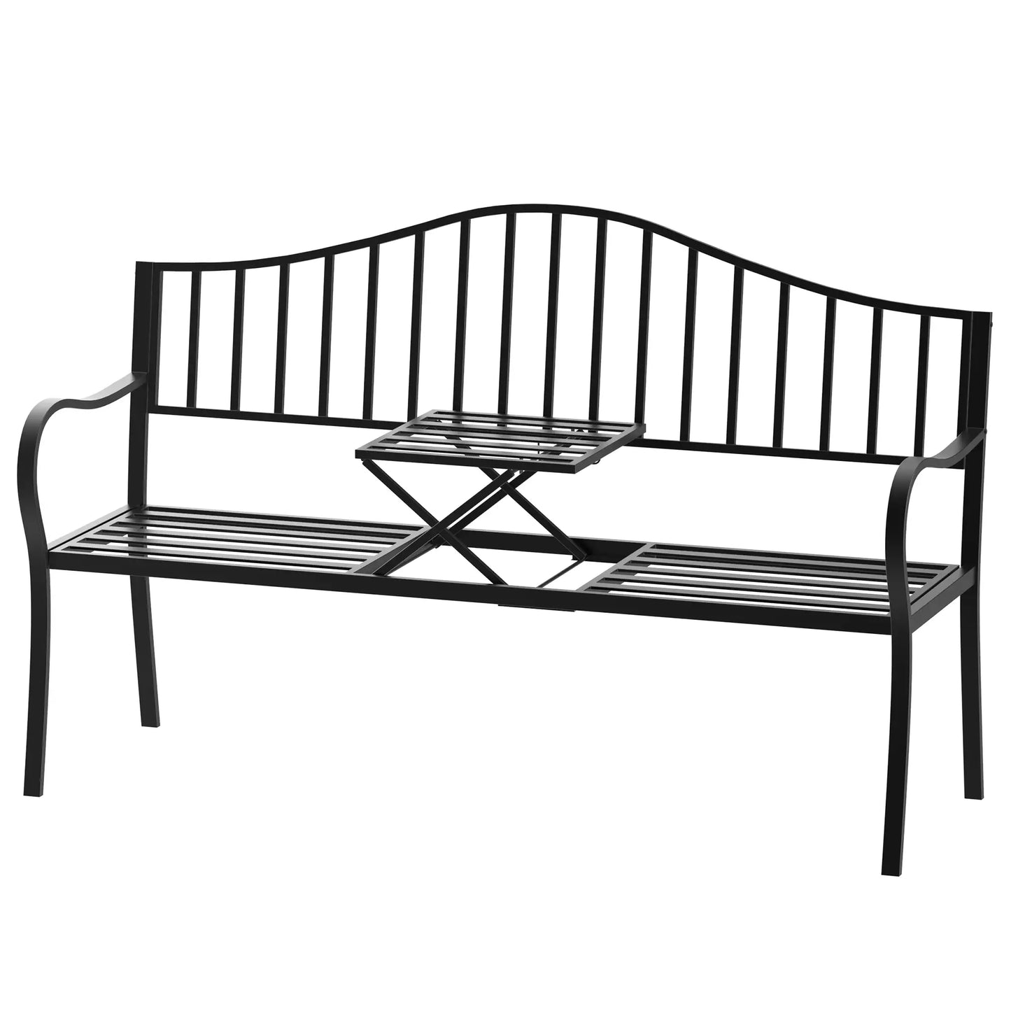 Outdoor Bench, Retractable Table, Metal Frame, Slatted Seat, Black Outdoor Benches at Gallery Canada