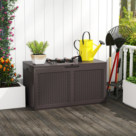 100 Gallon Resin Deck Box, Waterproof Outdoor Storage Bench, Brown Sheds & Outdoor Storage Brown at Gallery Canada