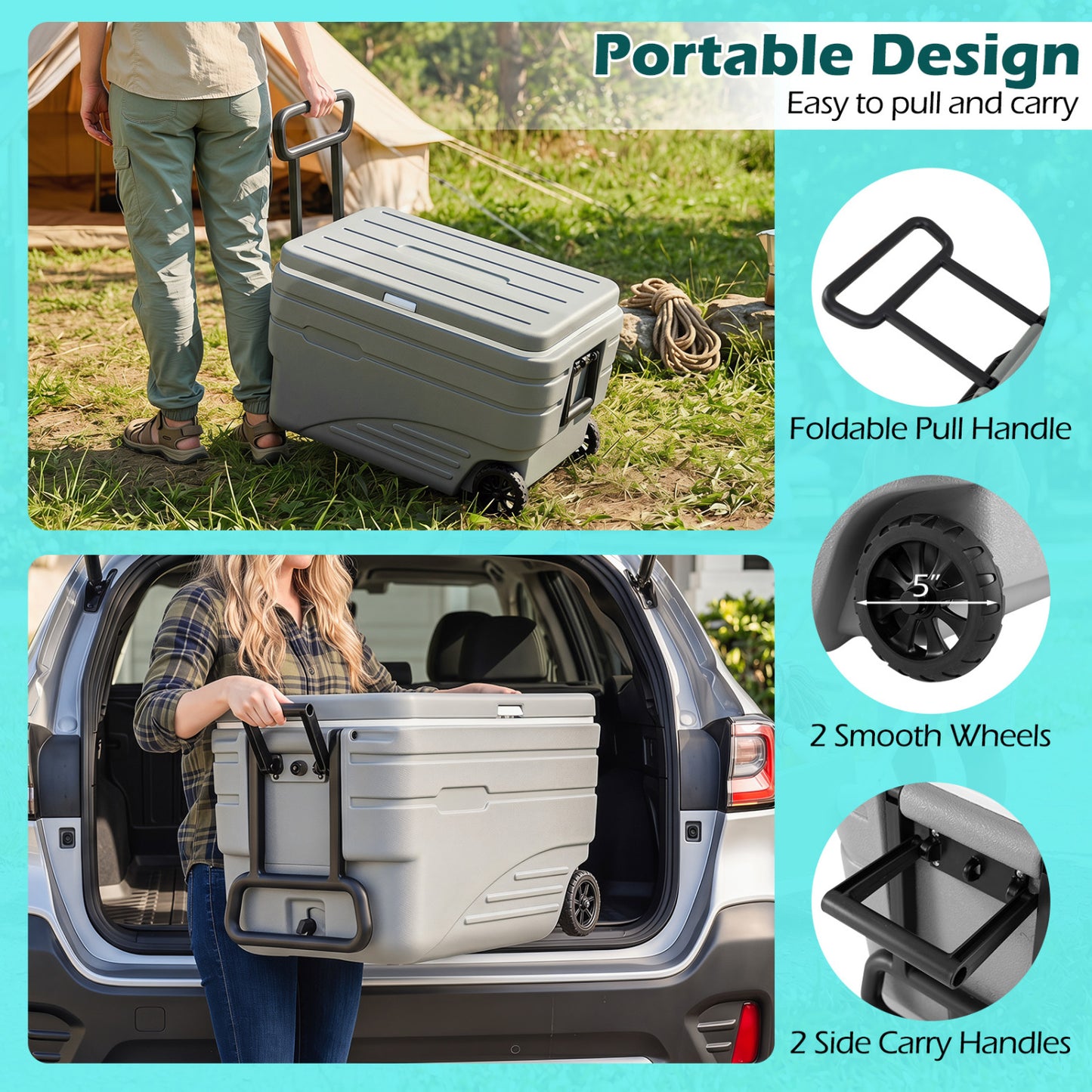 103 Qt Outdoor Portable Wheeled Ice Cooler, Gray Coolers at Gallery Canada