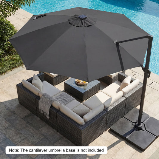 10 FT Cantilever Patio Umbrella, Solar LED Lights, 360° Rotation, Gray Outdoor Umbrellas Gray at Gallery Canada