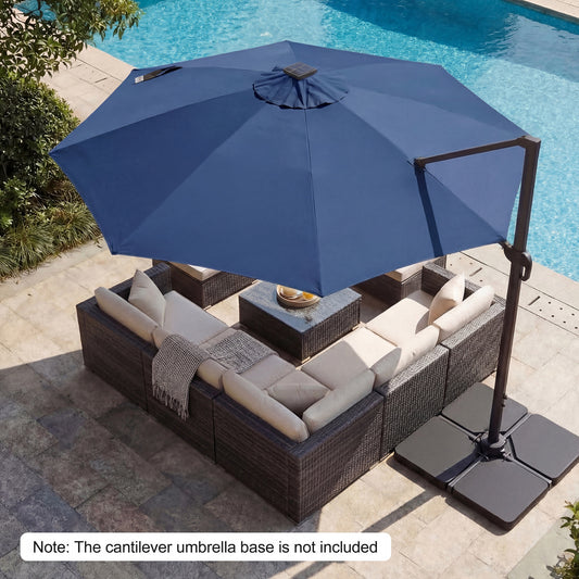 10 FT Cantilever Patio Umbrella, Solar LED Lights, 360° Rotation, Navy Outdoor Umbrellas Navy at Gallery Canada