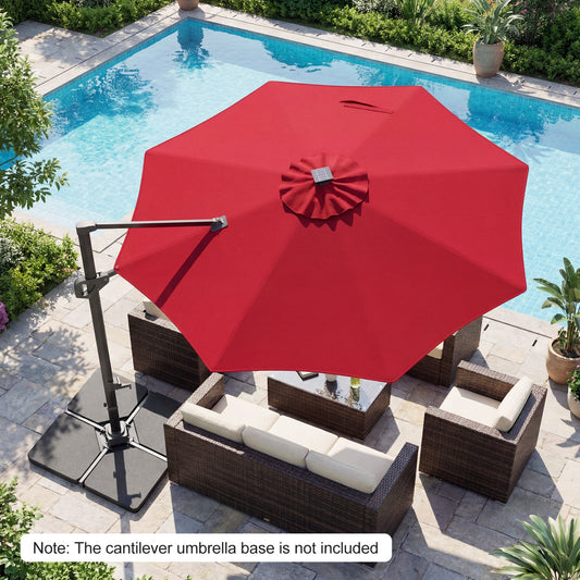 10 FT Cantilever Patio Umbrella, Solar LED Lights, 360° Rotation, Wine Outdoor Umbrellas Wine at Gallery Canada