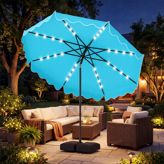 10 Ft Outdoor Patio Umbrella, Solar LED Lights, Weighted Base, Turquoise Outdoor Umbrellas Turquoise at Gallery Canada