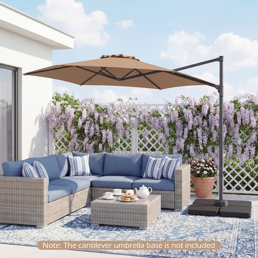10 FT Patio Cantilever Umbrella, 360° Rotation, Air Vent, Tan Outdoor Umbrellas Tan at Gallery Canada