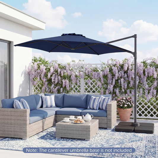 10 FT Patio Cantilever Umbrella, 360° Rotation, Air Vent, Blue Outdoor Umbrellas Blue at Gallery Canada