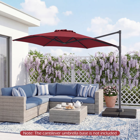 10 FT Patio Cantilever Umbrella, 360° Rotation, Air Vent, Wine Outdoor Umbrellas Wine at Gallery Canada