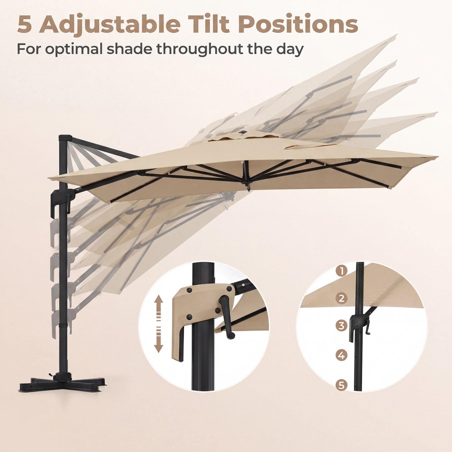 10 x 13 FT Cantilever Patio Umbrella, 360 Rotation, 5 Tilt, Beige Outdoor Umbrellas at Gallery Canada