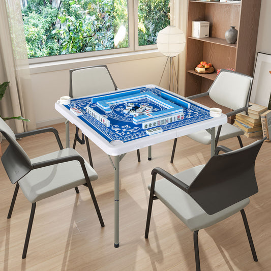35 Inch 4 Player Folding Mahjong Table, Cup Holders, Light Blue Game Room Light Blue at Gallery Canada