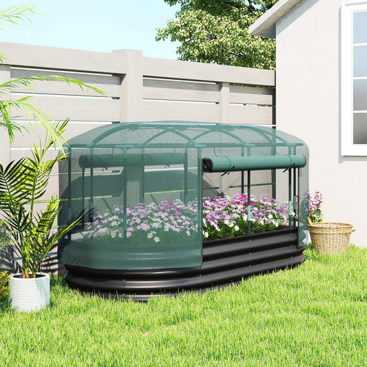 6' x 3' Galvanized Raised Garden Bed, Crop Cage Net Cover, Watering System, Dark Grey Raised Garden Beds Green, Dark Grey at Gallery Canada