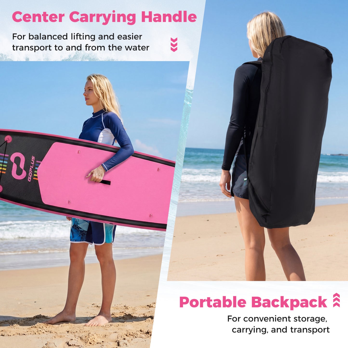 11' Inflatable Stand Up Paddle Board, With Backpack, Pink Surfing at Gallery Canada