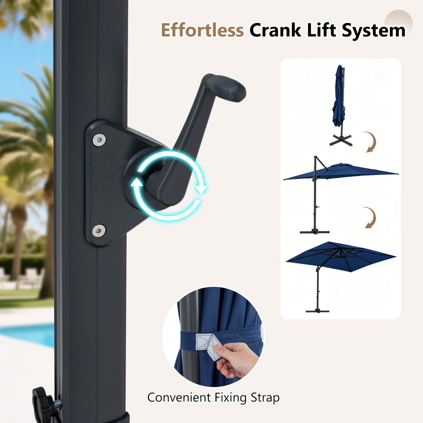 11 x 9 FT Cantilever Patio Umbrella, 360° Rotation, Easy Tilt, Navy Outdoor Umbrellas at Gallery Canada