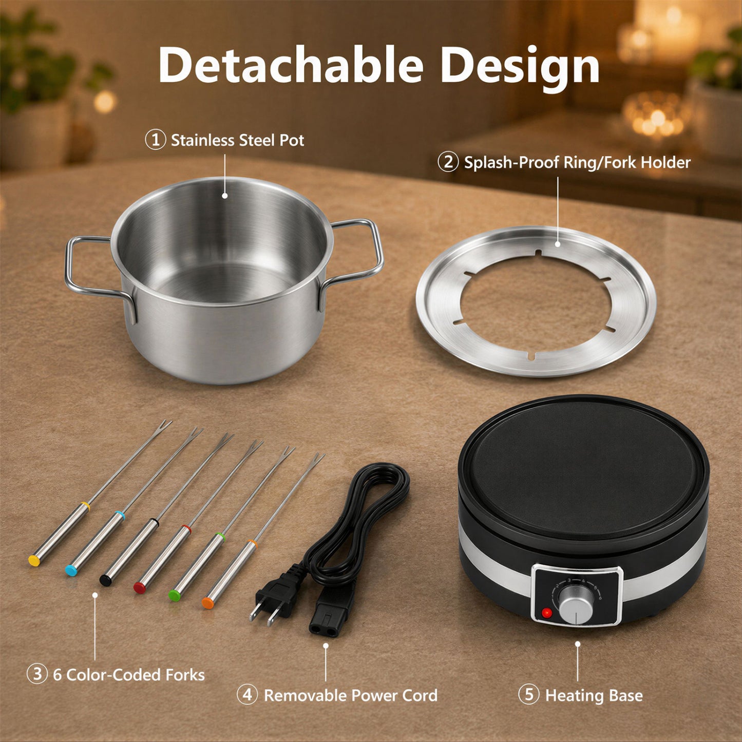 1200W Electric Fondue Set, Removable Pot, 6 Forks Small Appliances at Gallery Canada