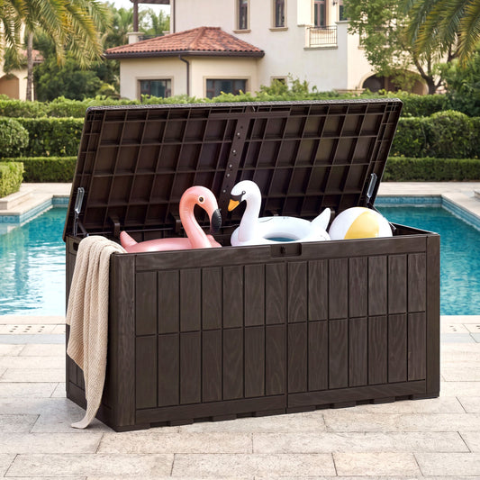 120 Gal Outdoor Deck Box with Lid, Brown Sheds & Outdoor Storage Brown at Gallery Canada