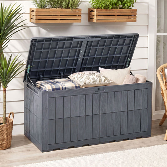120 Gal Outdoor Deck Box with Lid, Gray Sheds & Outdoor Storage Gray at Gallery Canada