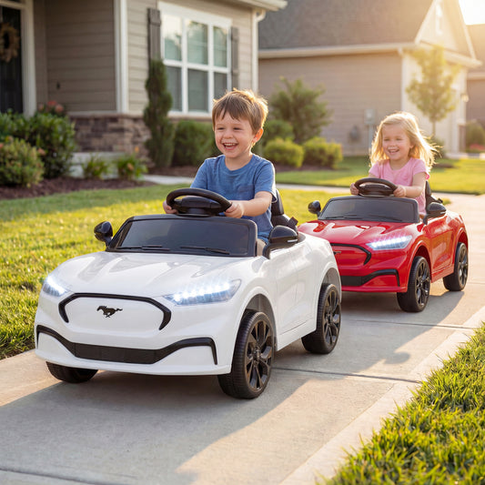 12V Kids Ride on Car Licensed Ford Mach E with Parent Control and Horn, White Powered Ride On Toys White at Gallery Canada