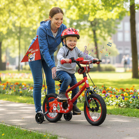 12 Inch Kids Bike Adjustable with Christmas Music & Flag for Aged 3-5 Years Old, Red Kids Bike Red at Gallery Canada