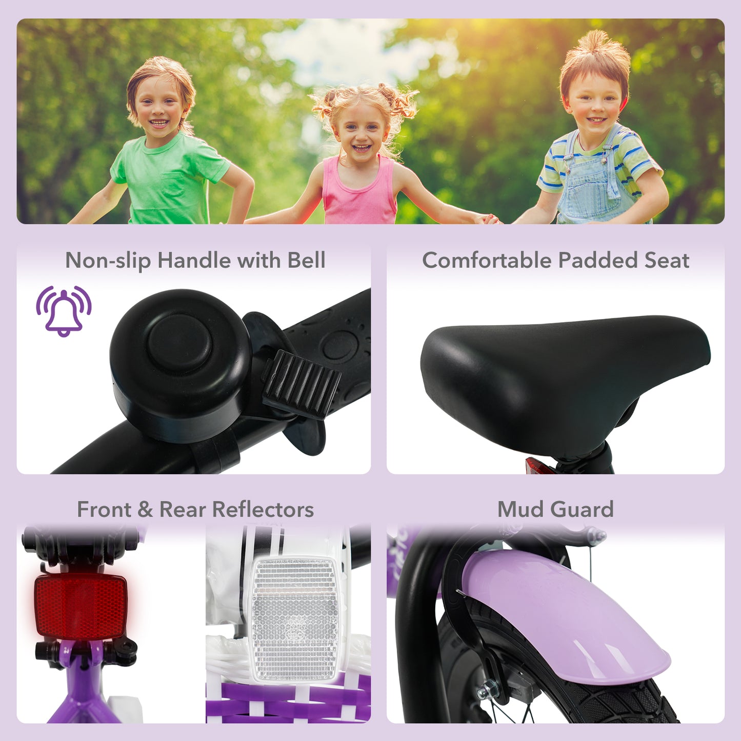 12 Inch Kids Bike with Training Wheels for Aged 3-4 Years Old - Magic Purple, Purple Kids Bike at Gallery Canada