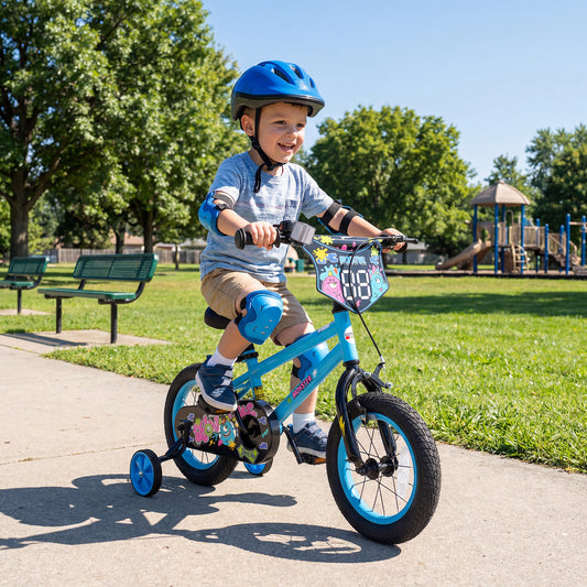 12 Inch Kids Bike with Training Wheels for Ages 3-8 Years Old Blue- Street Art Time, Blue Kids Bike Blue at Gallery Canada