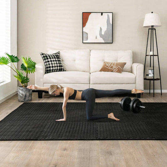 12 Pieces Interlocking Flooring Mat, Anti-Slip Waterproof, Black Baby Gyms & Playmats Black at Gallery Canada
