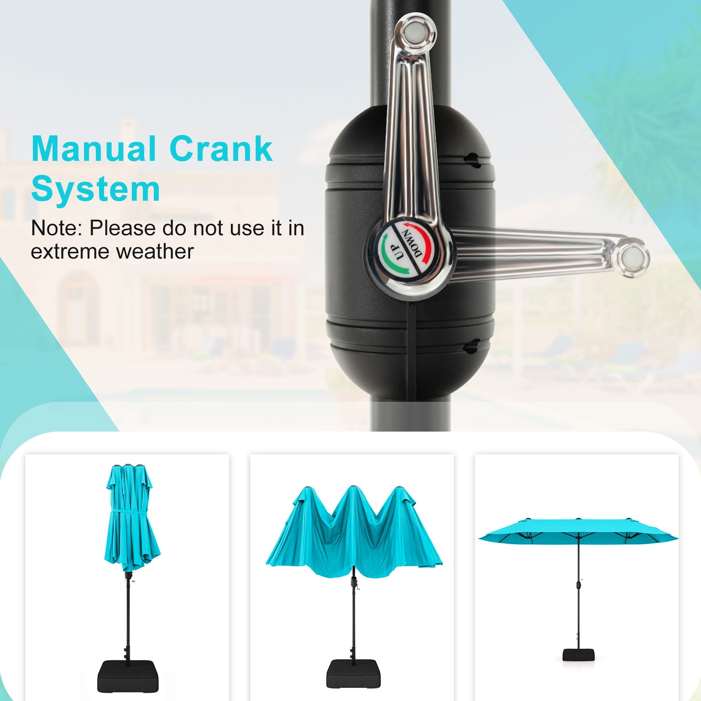 13 Feet Double-Sided Patio Umbrella, With Crank Handle, Turquoise Outdoor Umbrellas at Gallery Canada