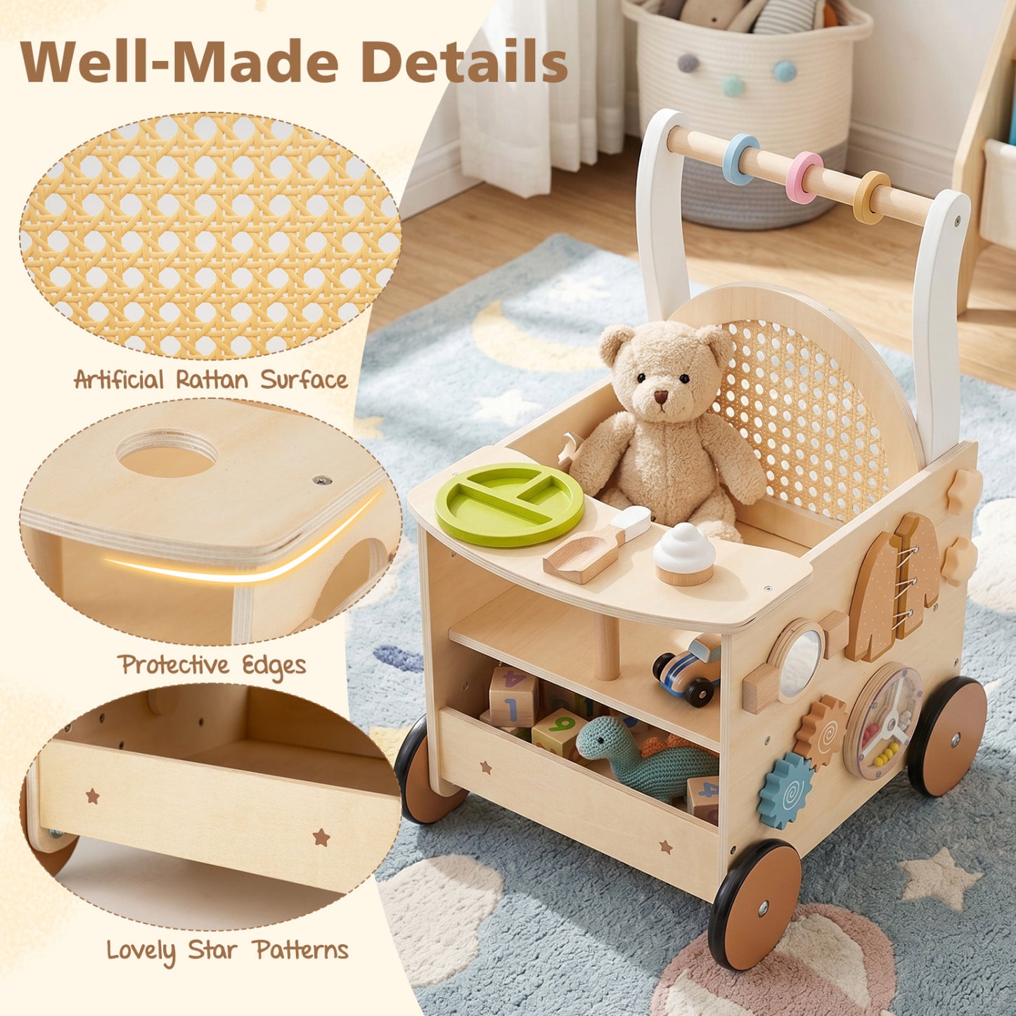 13-In-1 Toddler Wooden Push Walker, Wheels, Storage Baby Gyms & Playmats at Gallery Canada