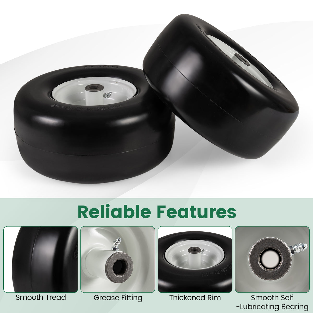 13 x 6.50-6 Flat Free Tires and Wheels 2 Pack Solid Rubber Tires, White Garden Tools at Gallery Canada