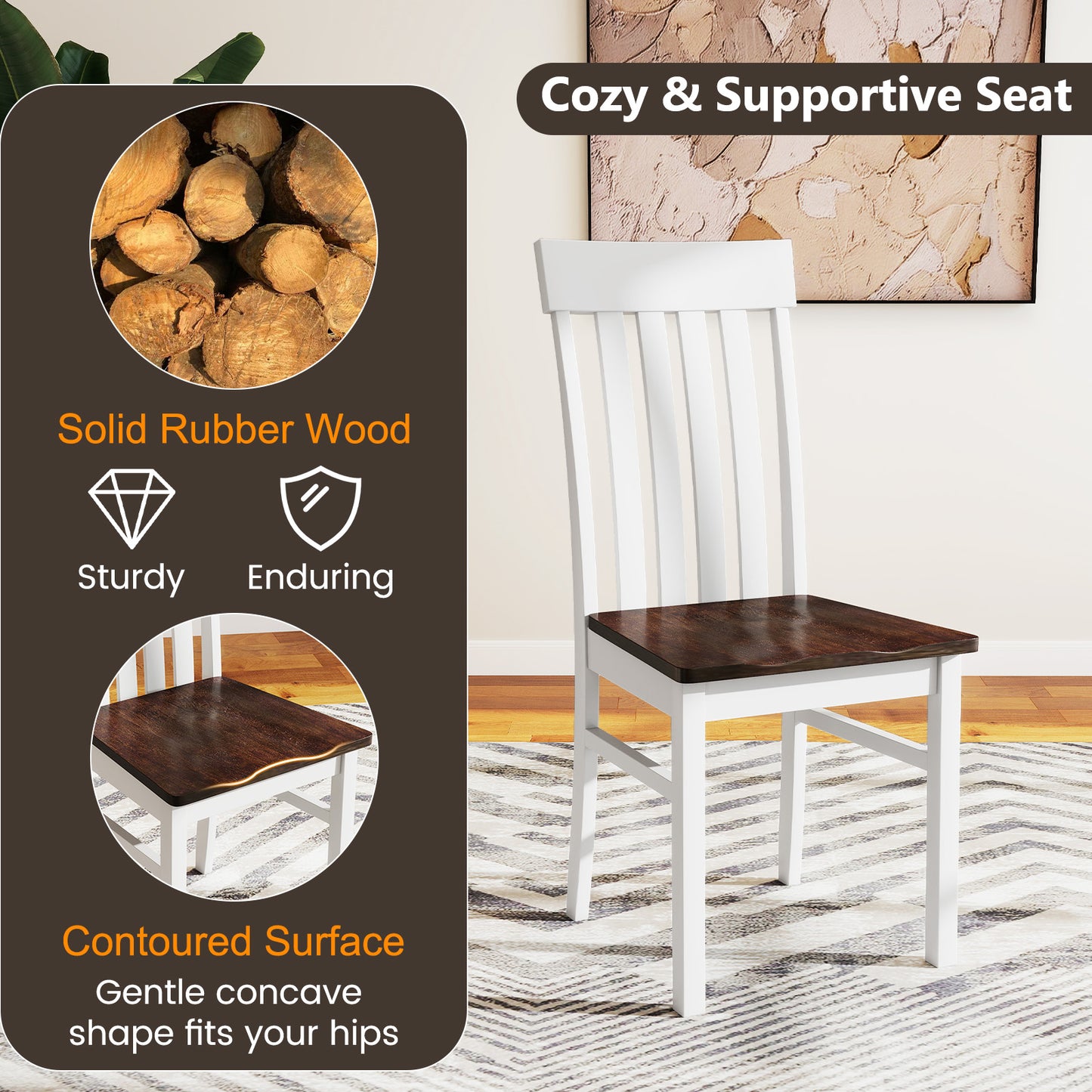 2 Kitchen Armless Dining Chairs, Slatted High Backrests, White Dining Chairs at Gallery Canada