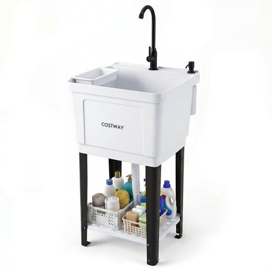 21.1 Gal Utility Sink Laundry Tub With Rotating Faucet, Adjustable Legs Bathroom Sinks White + Black at Gallery Canada