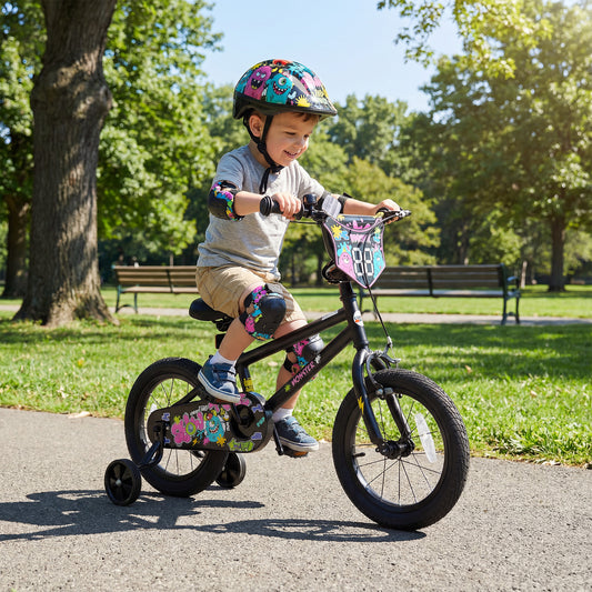 14 Inch Kids Bike with Training Wheels for Ages 3-5 Years Old Black- Street Art Time, Black Kids Bike Black at Gallery Canada