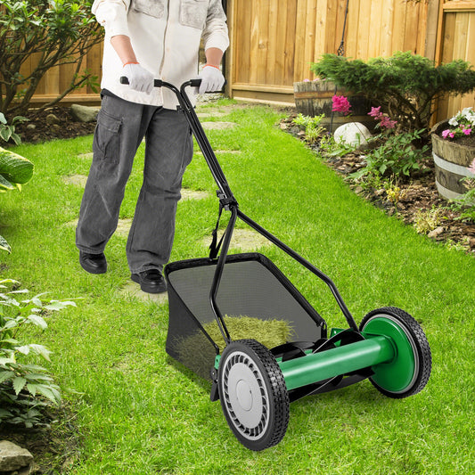 14 Inch Push Lawn Mower, 5 Steel Blades, Grass Catcher Bag, Green Lawn Care Tools Green at Gallery Canada