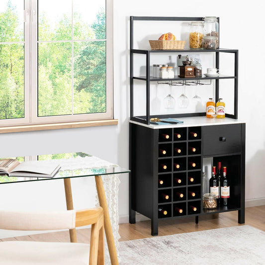 Kitchen Bakers Rack With Wine Rack, Glass Holder, Drawer, Black Wine Racks Black at Gallery Canada