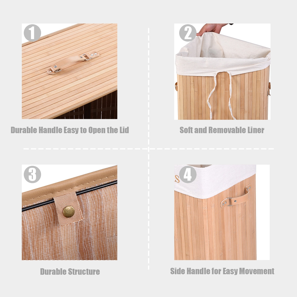Rectangle Bamboo Laundry Basket, Natural, 3 Color Laundry Baskets at Gallery Canada