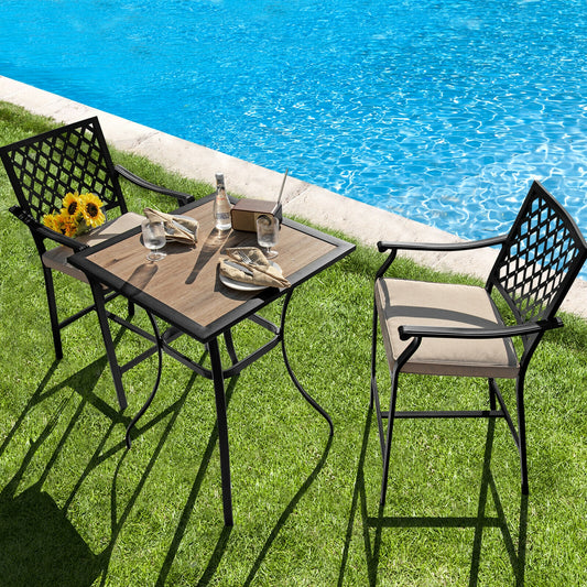 3 Piece Patio Bar Set, 2 Bar Stools, 1 Square Table, Beige Patio Dining Sets Beige at Gallery Canada