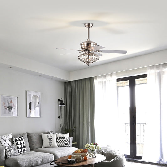 52 Inches Ceiling Fan, Wooden Blades, Remote Control, Silver Ceiling Fans Silver at Gallery Canada