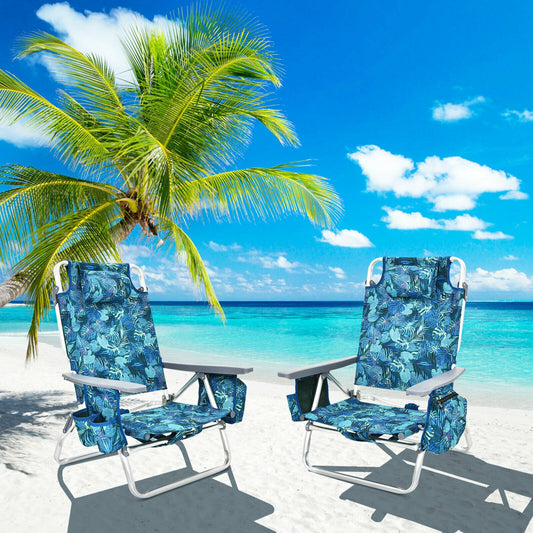 2-Pack Folding Backpack Beach Chair, 5-Position Reclining, Navy Beach & Lawn Chairs Navy at Gallery Canada