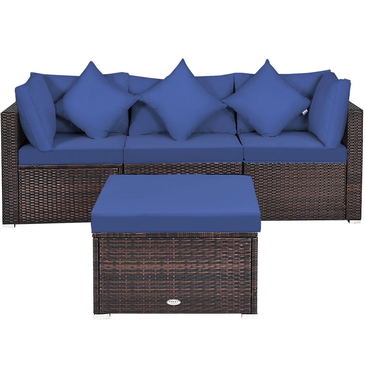 4-Piece Ottoman Garden Patio Rattan Wicker Set With Cushion, Navy Outdoor Sectionals at Gallery Canada