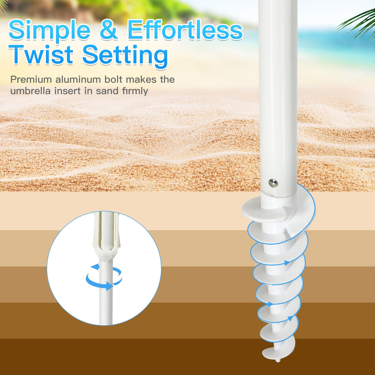 7.2 Feet Portable Beach Umbrella With Sand Anchor, Tilt, Blue Outdoor Umbrellas at Gallery Canada