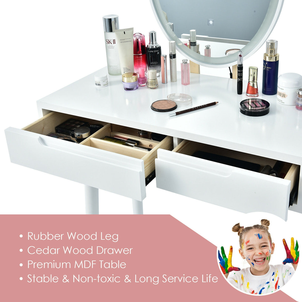 Touch Screen Vanity Makeup Table Stool Set, White Makeup Vanities at Gallery Canada