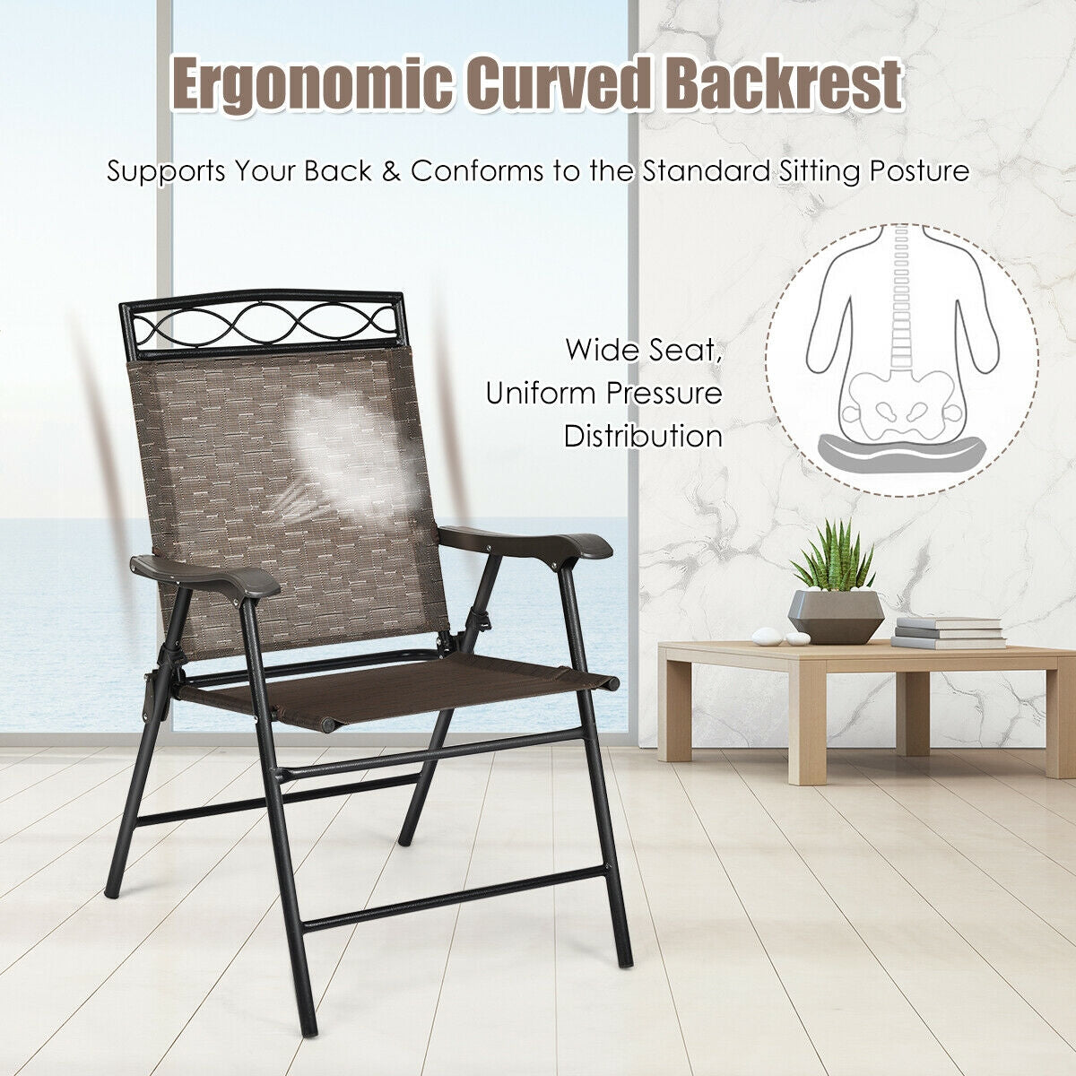 2 Patio Folding Chairs, Portable Dining Chair Set, Brown Patio Dining Chairs at Gallery Canada
