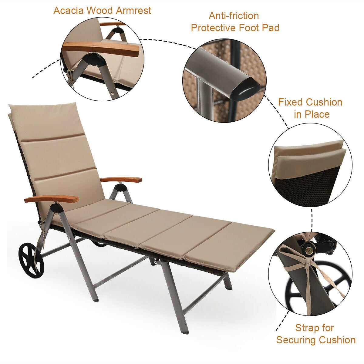 Outdoor Chaise Lounge Chair, Rattan Recliner, Brown Outdoor Chaise Lounges at Gallery Canada