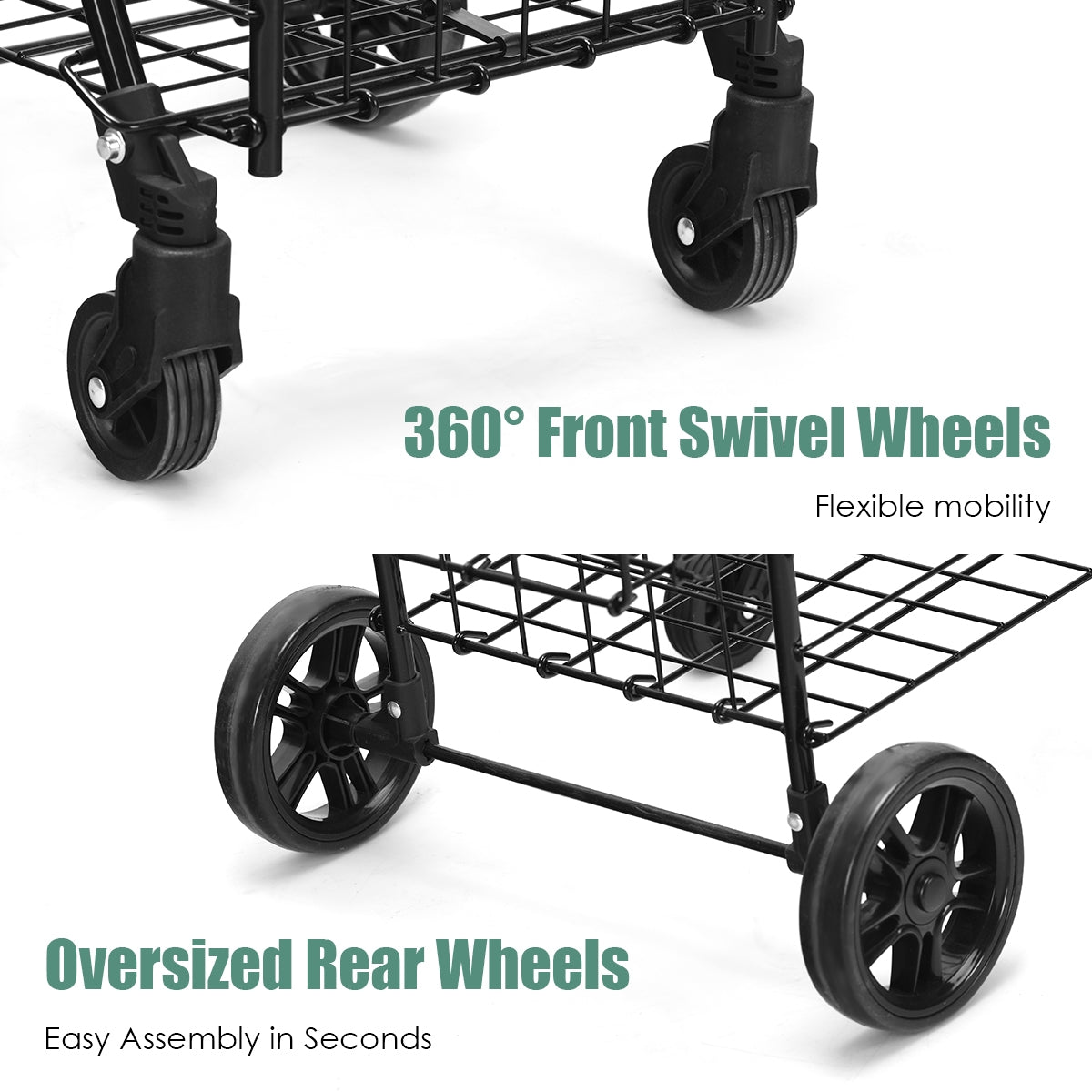Folding Shopping Cart Basket, Rolling Trolley With Adjustable Handle, Black Kitchen Tools at Gallery Canada
