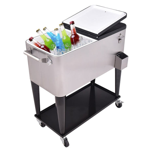 80 Quart Stainless Steel Rolling Ice Beverage Cooler, Gray Coolers Gray at Gallery Canada