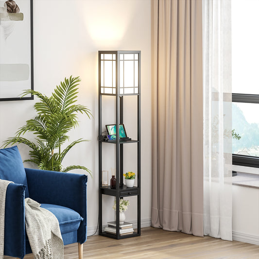 Modern Floor Lamp With Shelves And Drawer, Black Table & Floor Lamps Black at Gallery Canada