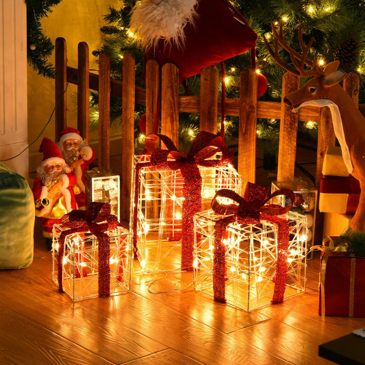 Christmas Lighted Gift Box Decorations, 60 LED Lights, Indoor Outdoor, Red Christmas Decor & Accessories Red at Gallery Canada