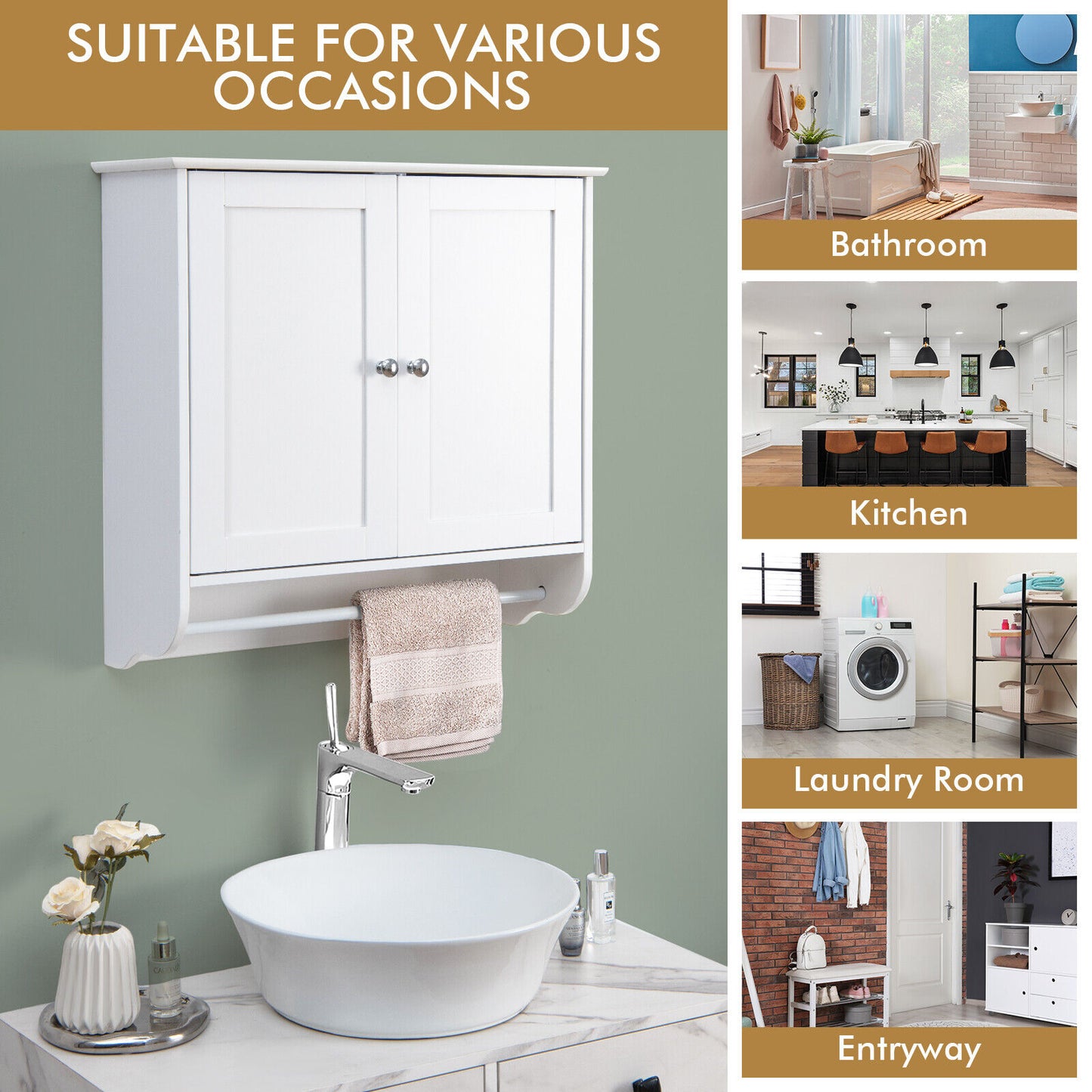 Wall Mounted Bathroom Medicine Cabinet With Towel Bar, White Wall Cabinets at Gallery Canada