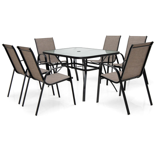 7-Piece Patio Dining Set, 6 Stackable Chairs, Brown Patio Dining Sets at Gallery Canada
